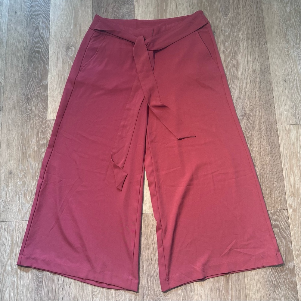 Lark + Grey Cropped Dress Pants with Built in Tie Belt